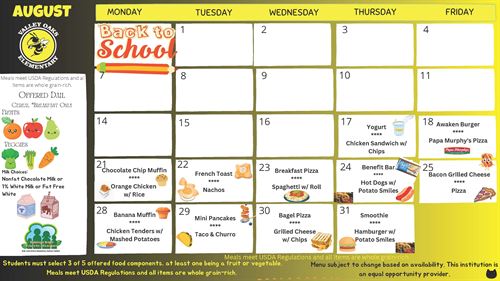 Valley Oaks August Menu